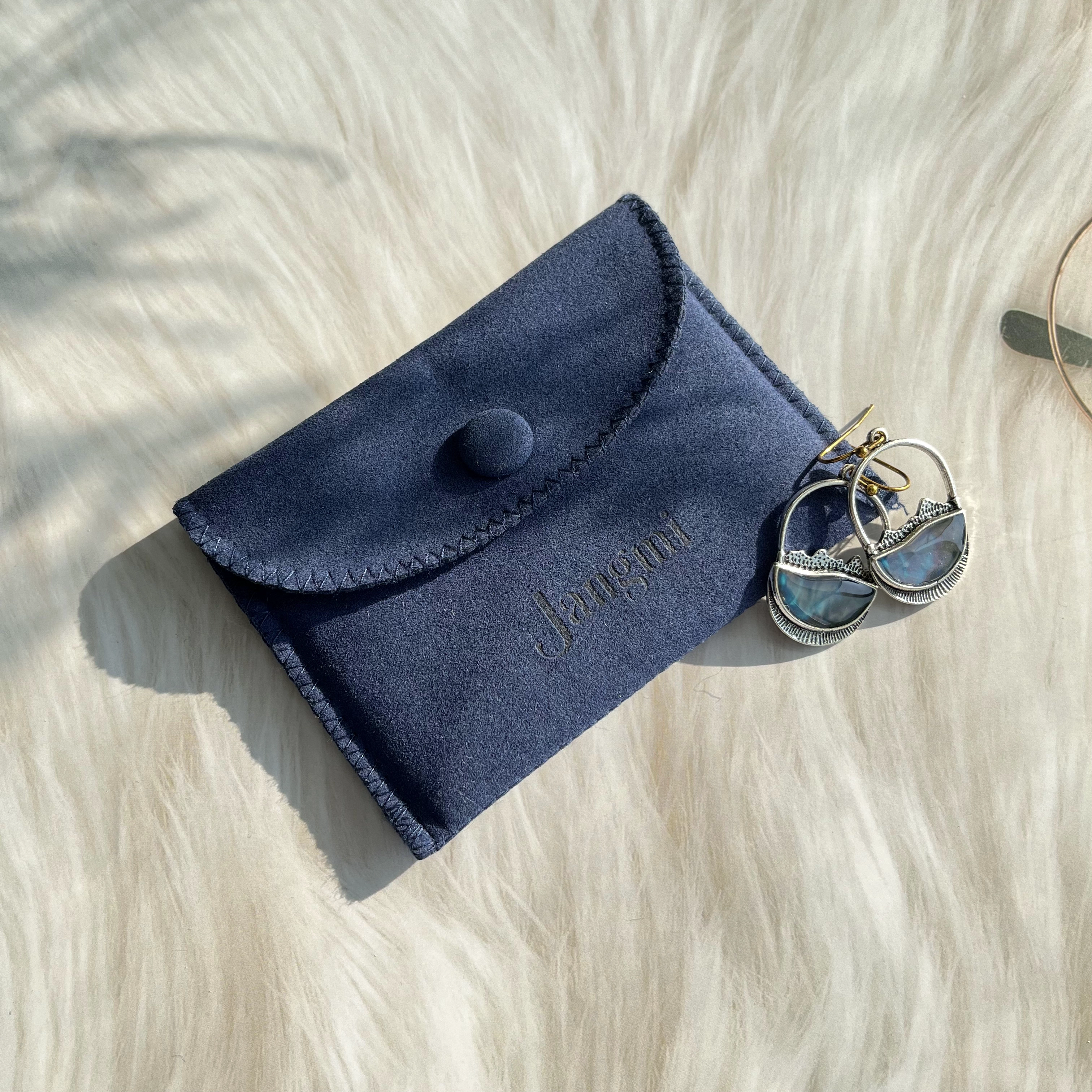 Pochette portagioielli in microfibra Royal Blue con cuciture intorno