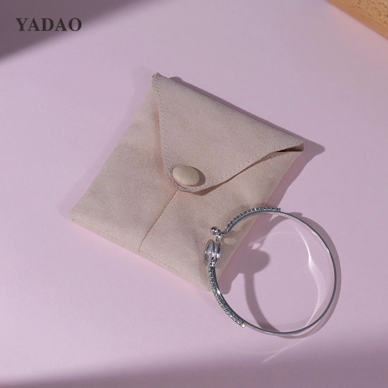 sac de pochette d'emballage de bijoux à pression en microfibre rose