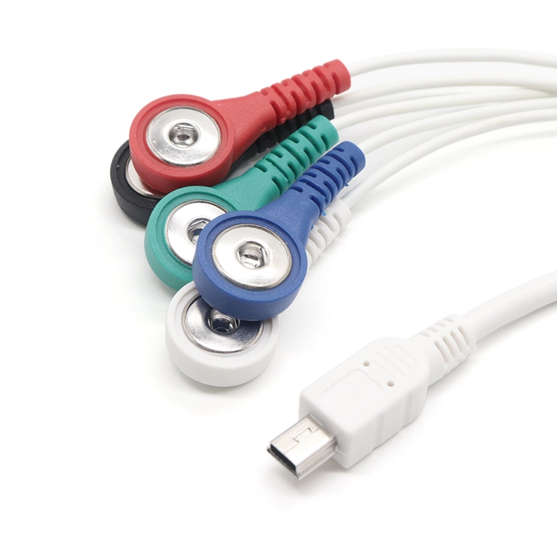 중국 미니 USB ECG 케이블 4.0mm 5 리드 ECG 스냅 버튼 미니 5pin USB 남성 케이블 제조업체