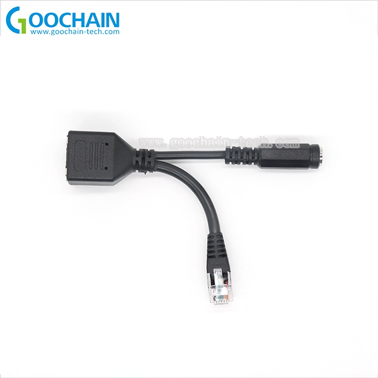 China Custom RJ12 P6C Female naar DC Female plug + RJ12 Male splitter POE Functie kabel fabrikant