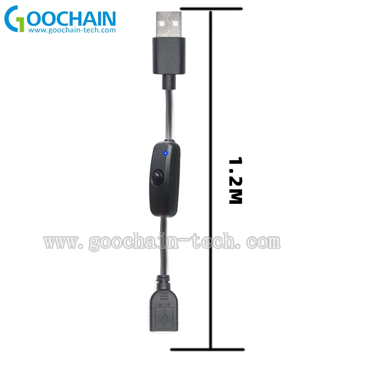 China Cabo extensor USB 2.0 com interruptor LED indicador para Raspberry Pi PC USB Fan fabricante