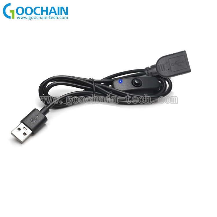 China Cabo extensor USB 2.0 com interruptor LED indicador para Raspberry Pi PC USB Fan fabricante
