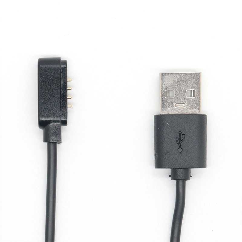 China USB personalizado para cabo de pino pogo magnético de 4 pinos de ângulo reto fabricante