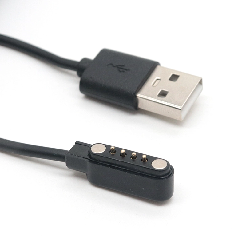 China USB personalizado para cabo de pino pogo magnético de 4 pinos de ângulo reto fabricante