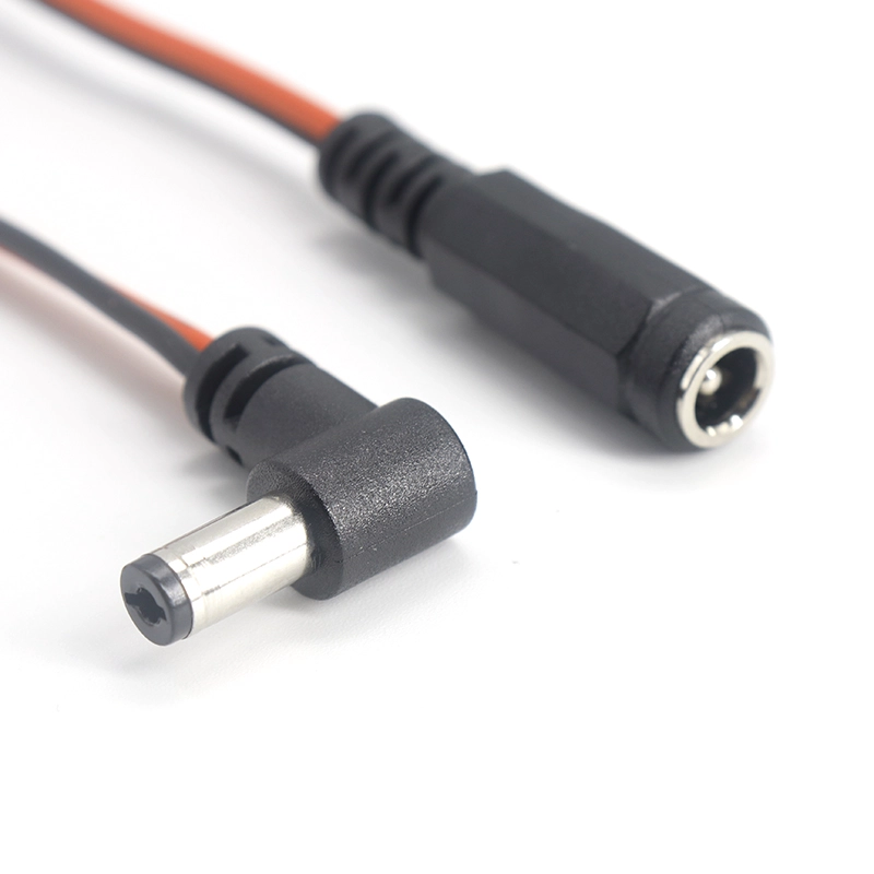 porcelana Enchufe de CC de 5,5x2,1x12 mm en ángulo recto personalizado de 90 grados a cable de conector de CC de 5,5x2,1 mm, UL2468 18AWG fabricante