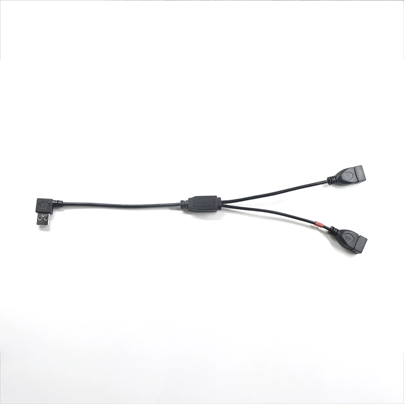China 90 graus ângulo reto USB 2.0 A macho para 2 USB fêmea conector Y divisor cabo adaptador cabo de alimentação fabricante