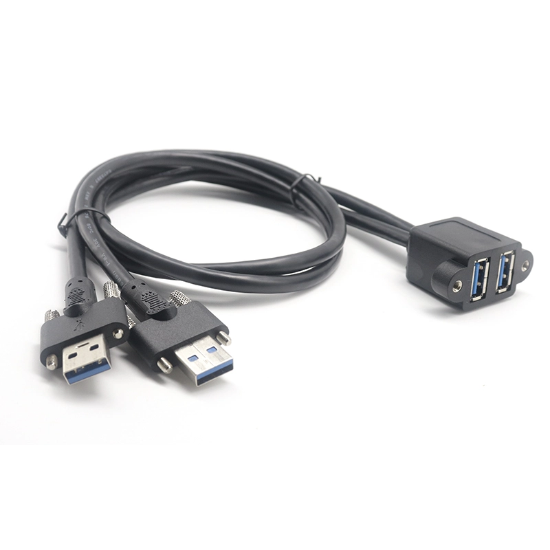Chine Câble d'extension double USB 3.0 A mâle à double vis femelle à montage sur panneau à verrouillage par vis fabricant