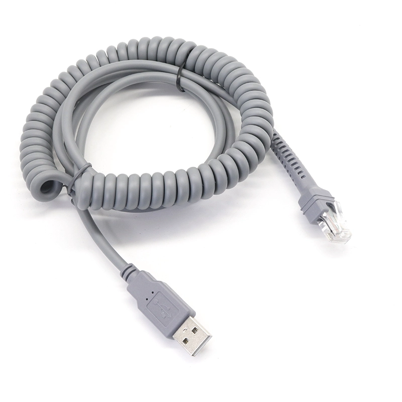 Chine USB A vers RJ45 RJ48 RJ50 10P10C Câble d'extension en spirale enroulée pour le scanner de code-barres de symboles Ls2208 fabricant