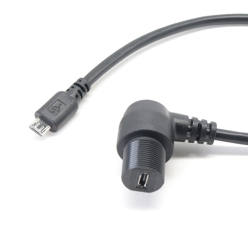 Çin Araba, Tekne, Motosiklet, Kamyon Panosu için Sağ açı Mikro USB Montaj Uzatma Dash Gömme Kablo üretici firma