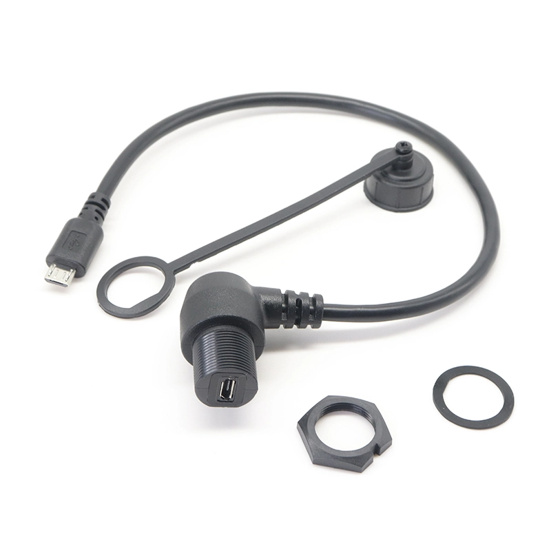 Çin Araba, Tekne, Motosiklet, Kamyon Panosu için Sağ açı Mikro USB Montaj Uzatma Dash Gömme Kablo üretici firma