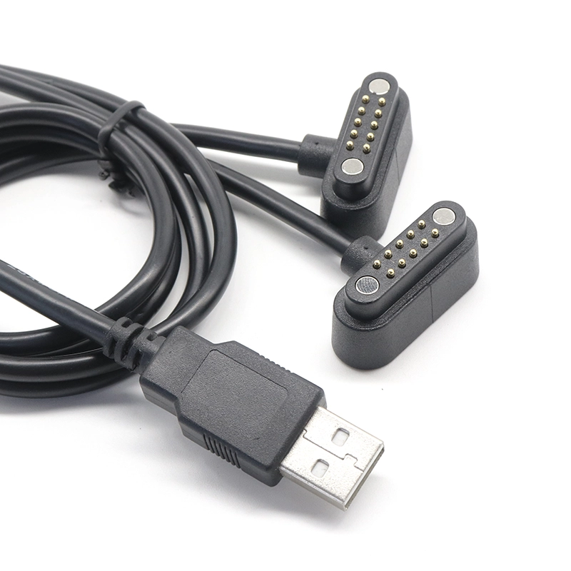 China Splitter USB A male to dual 10pin Magnetic pogo pin cable Spring loaded pogo pin cable assembly factory manufacturer