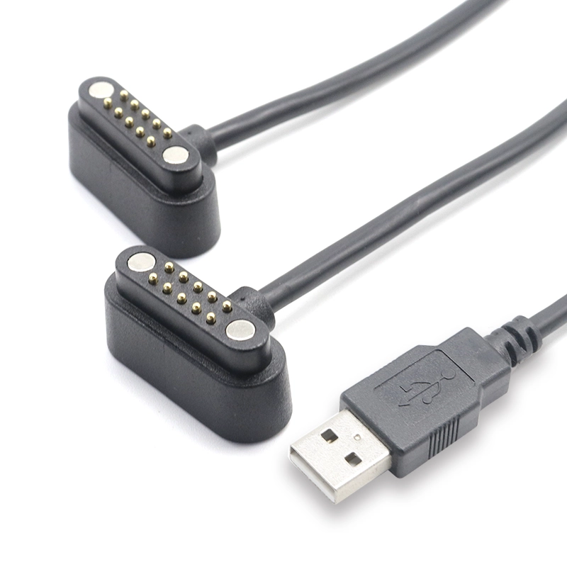 China Splitter USB A male to dual 10pin Magnetic pogo pin cable Spring loaded pogo pin cable assembly factory manufacturer
