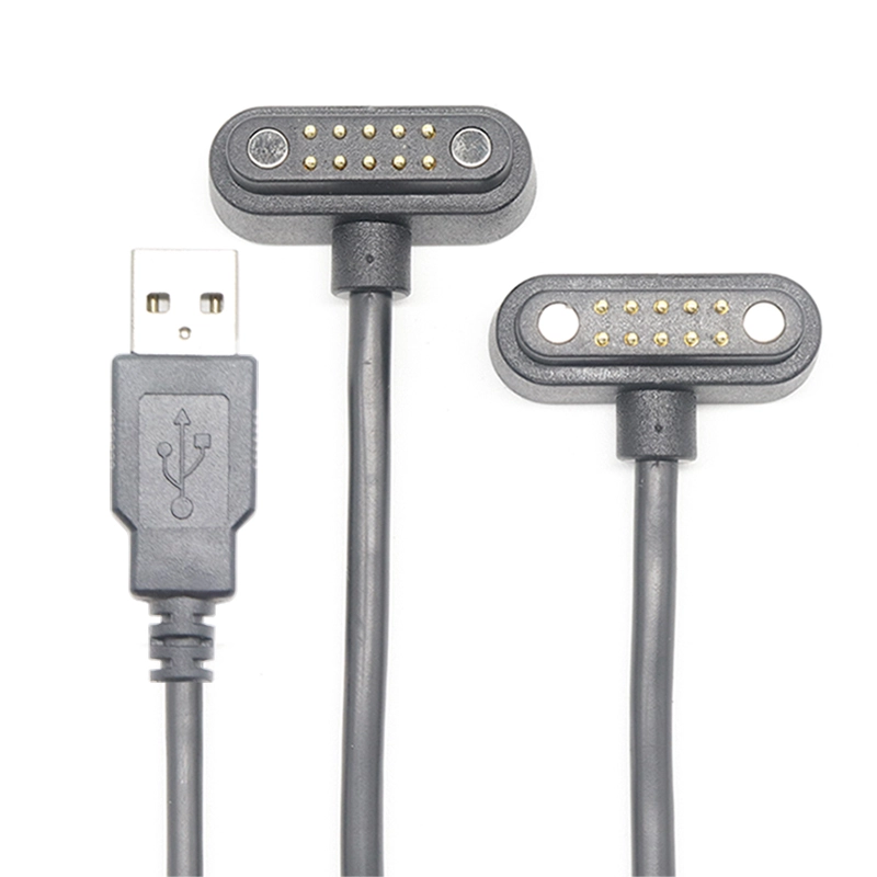China Splitter USB A male to dual 10pin Magnetic pogo pin cable Spring loaded pogo pin cable assembly factory manufacturer