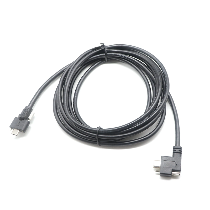 Çin Özel yandan kilitlemeli USB 3.1 Tip C - 90 derece çift vidalı kilit USB Tip C kablosu üretici firma