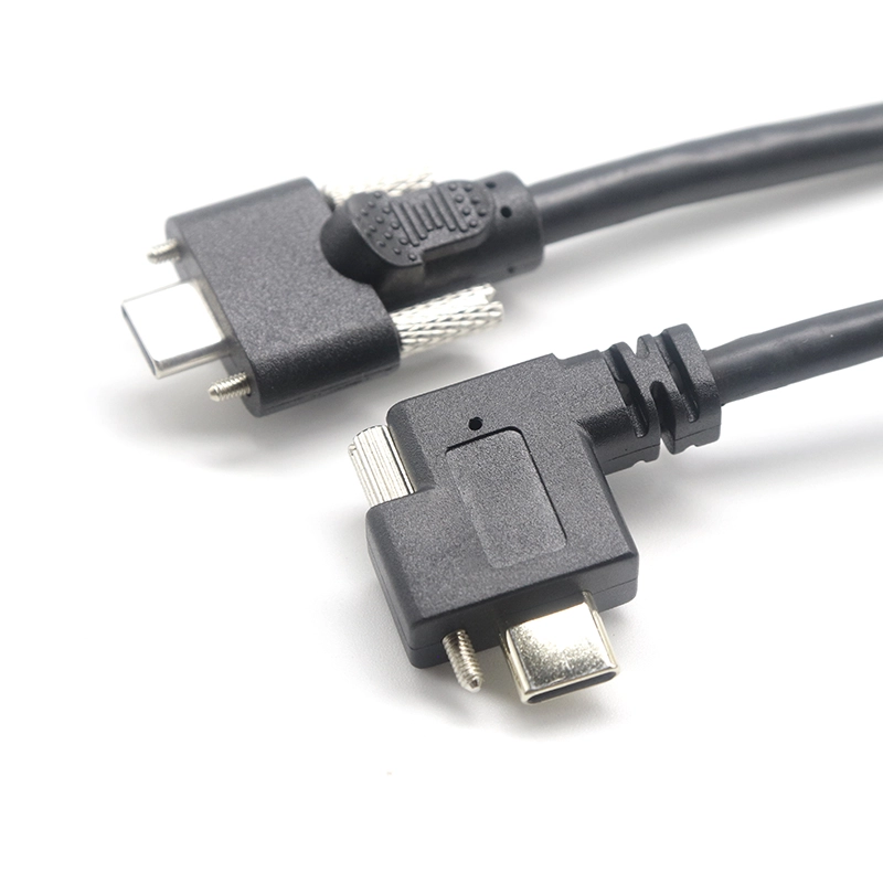 Çin Özel yandan kilitlemeli USB 3.1 Tip C - 90 derece çift vidalı kilit USB Tip C kablosu üretici firma