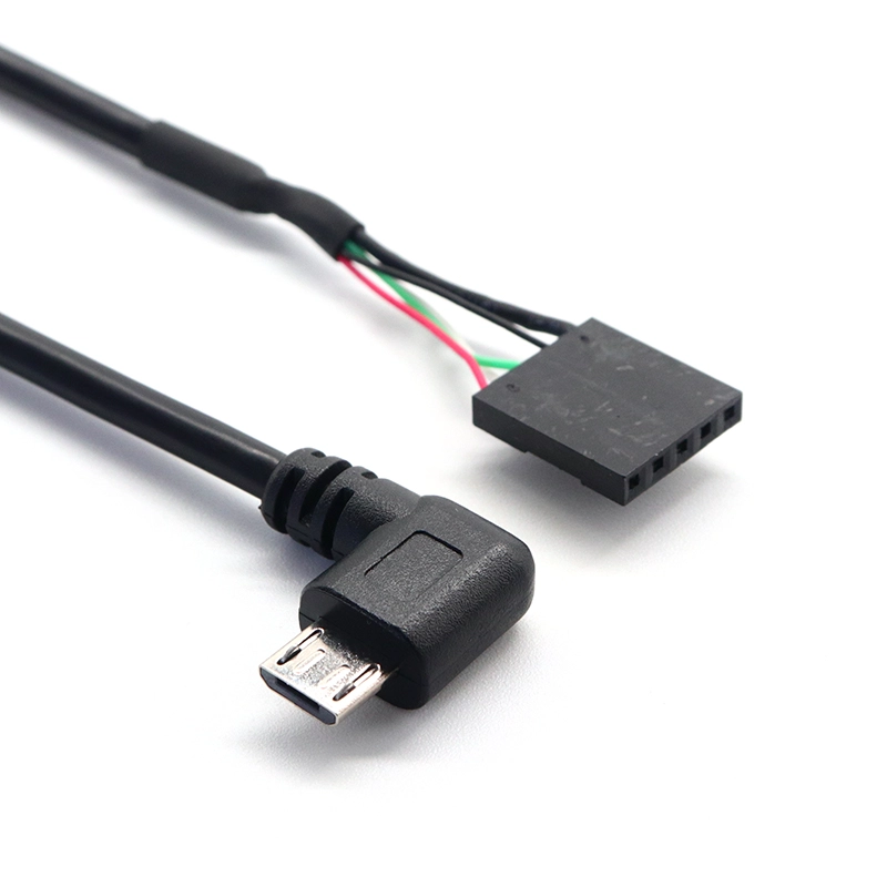 China 90-Grad-Rechts-/Linkswinkel-Micro-USB-5-Pin-Stecker auf Dupont-2,54-mm-Header-Motherboard-Buchsenkabel Hersteller