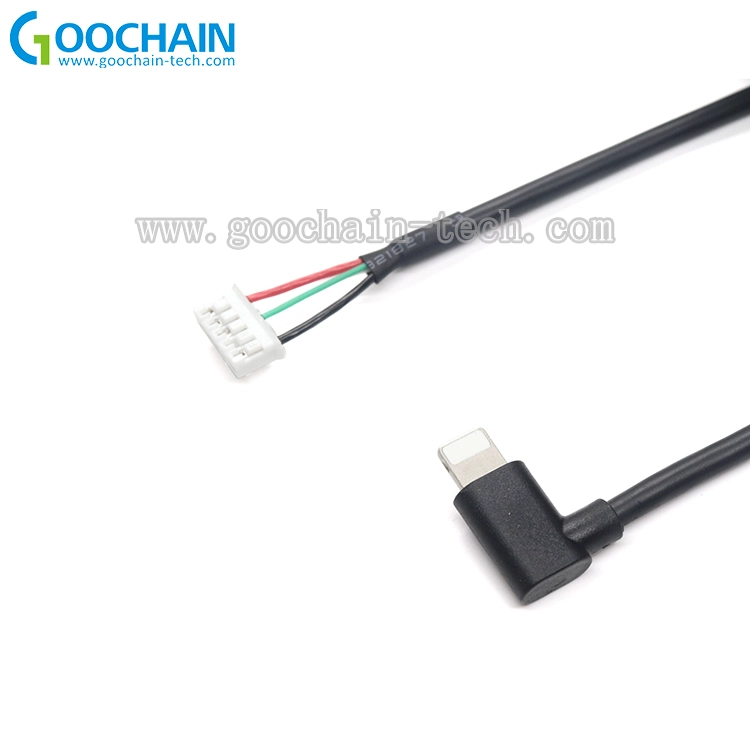 China Custom 90 Elbow Lightning Male Plug naar 5 Pin Terminal Connector Female Wire Molex Kabel met rubberen behuizing fabrikant