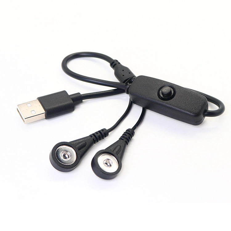 porcelana USB C hembra a 2 cables de 3,5 mm Hembra magnética ECG EEG EKG EMG Cable a presión con interruptor de botón de ENCENDIDO/APAGADO fabricante