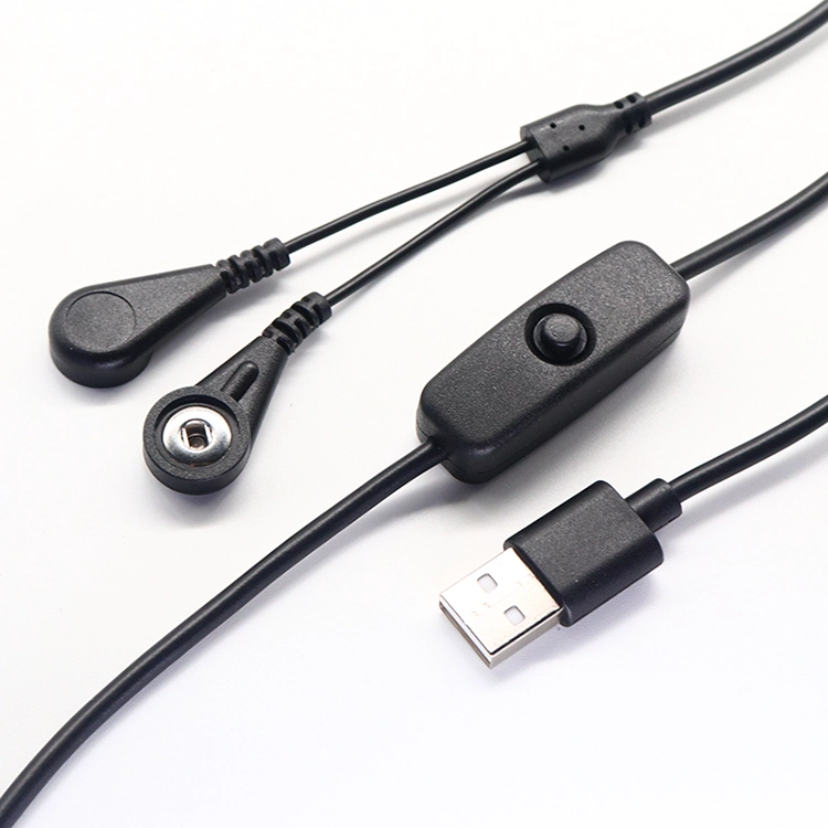 porcelana USB C hembra a 2 cables de 3,5 mm Hembra magnética ECG EEG EKG EMG Cable a presión con interruptor de botón de ENCENDIDO/APAGADO fabricante