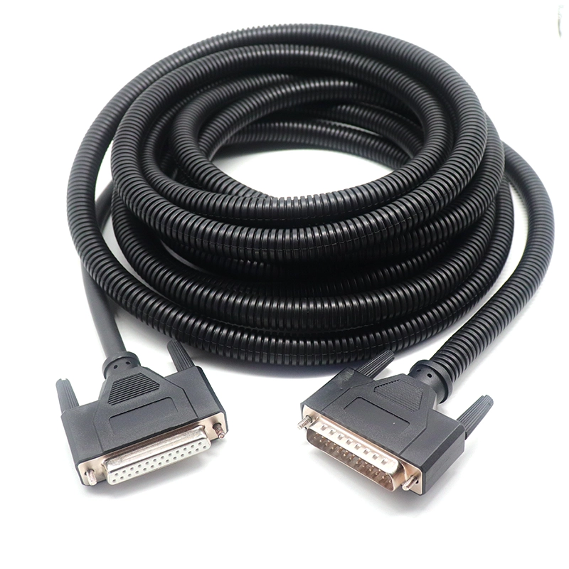 中国 定制 RS-422 DB25 针公对母扩展串行电缆，带塑料波纹管 制造商