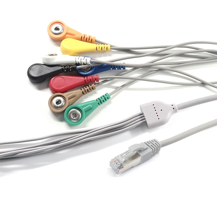 China RJ45 8P8C to 4.0mm Electrode Snap Female ECG EKG EMG Cable 8 leads wires manufacturer