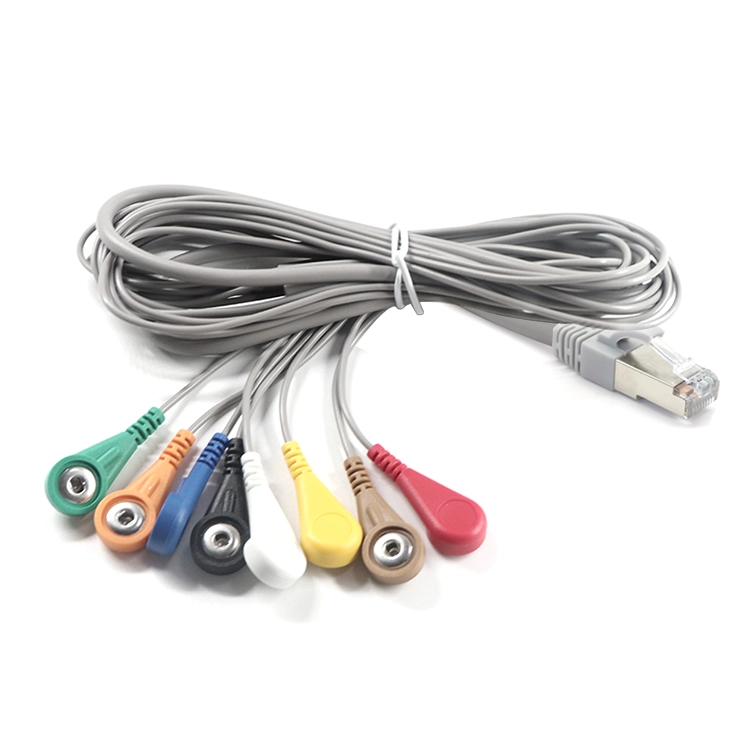 China RJ45 8P8C to 4.0mm Electrode Snap Female ECG EKG EMG Cable 8 leads wires manufacturer
