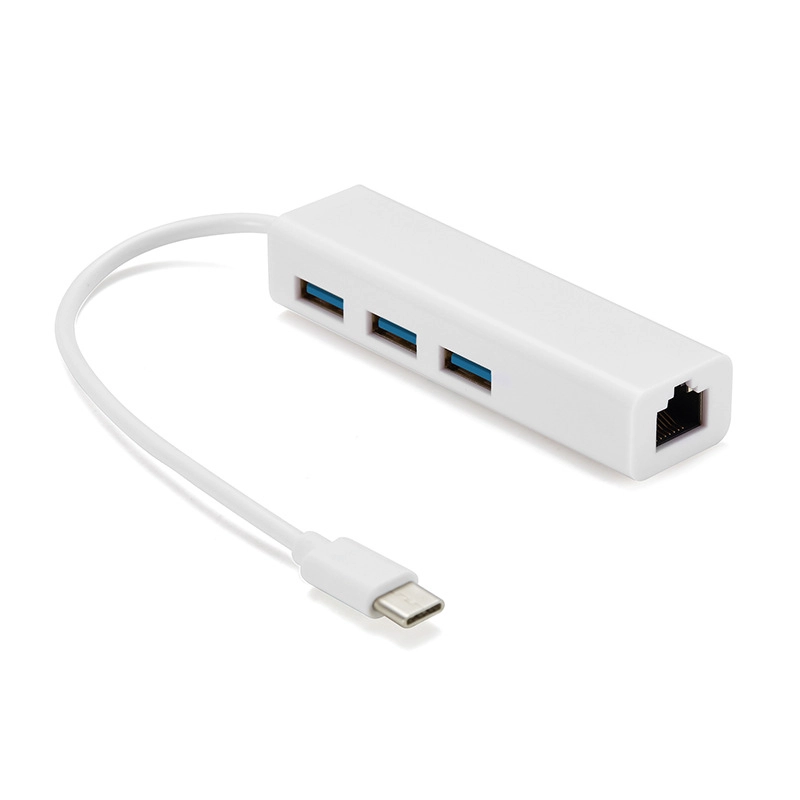 China 1000Mbps Gigabit 3 Poorten USB Type C 3.0 naar LAN Type C Hub USB Ethernet Adapter fabrikant
