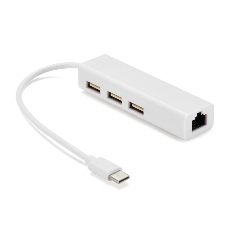 China 1000Mbps Gigabit 3 Poorten USB Type C 3.0 naar LAN Type C Hub USB Ethernet Adapter fabrikant