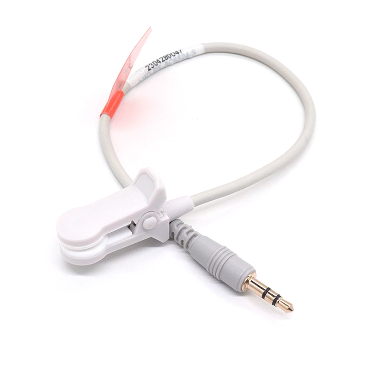 China Conector de áudio reutilizável de 3,5 mm para cabo de sonda de sensor Spo2 Cabo com clipe de orelha adulto fabricante