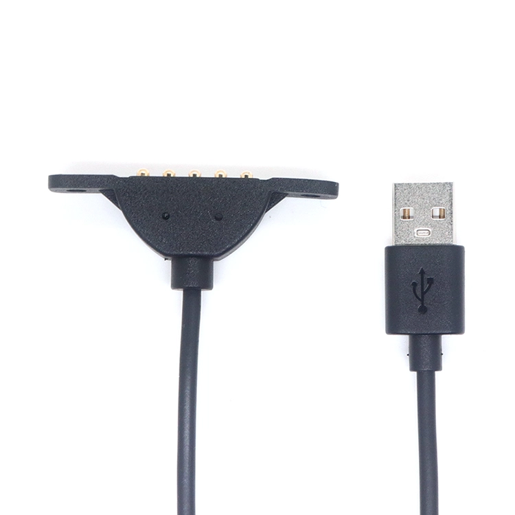 China Customized USB 2.0 Male to 5pin Magnetic Charging Cable Pogo Pin Spring Loaded Connector Charger Cable manufacturer