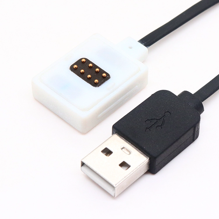 China Aangepaste USB A Male naar 8PIN Magnetische Pogo Pin Charger USB-kabel voor Smart Wearable fabrikant