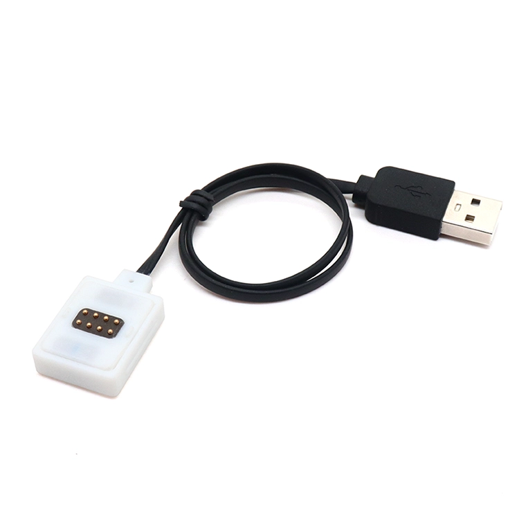 China Aangepaste USB A Male naar 8PIN Magnetische Pogo Pin Charger USB-kabel voor Smart Wearable fabrikant