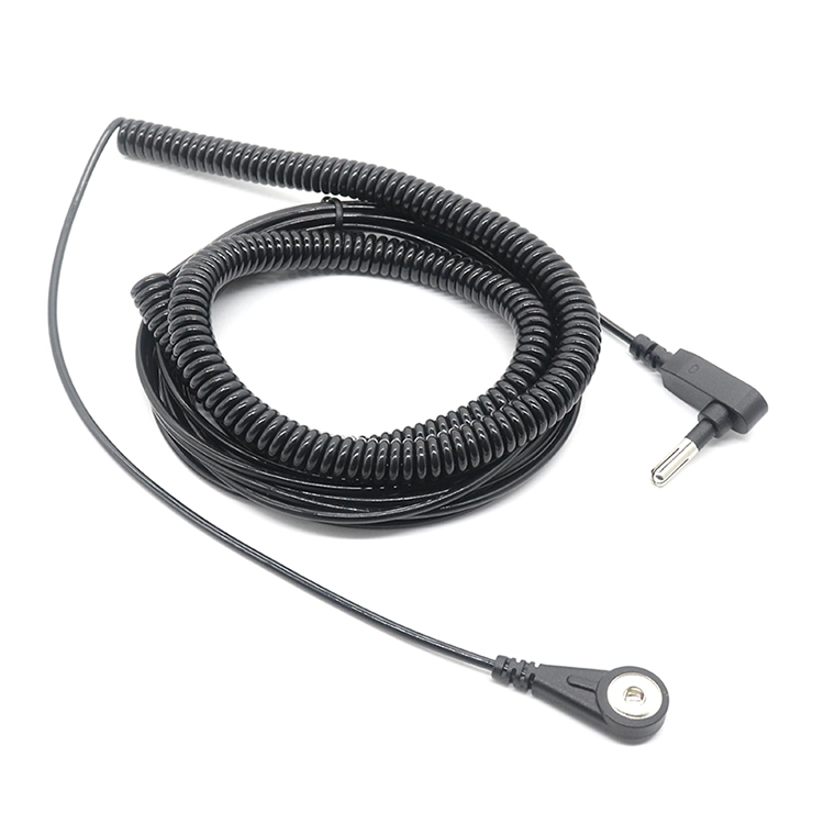 porcelana ESD Banana Jack a 4,0 mm Electrodo Snap Cable de bobina de conexión a tierra antiestático para muñequeras fabricante