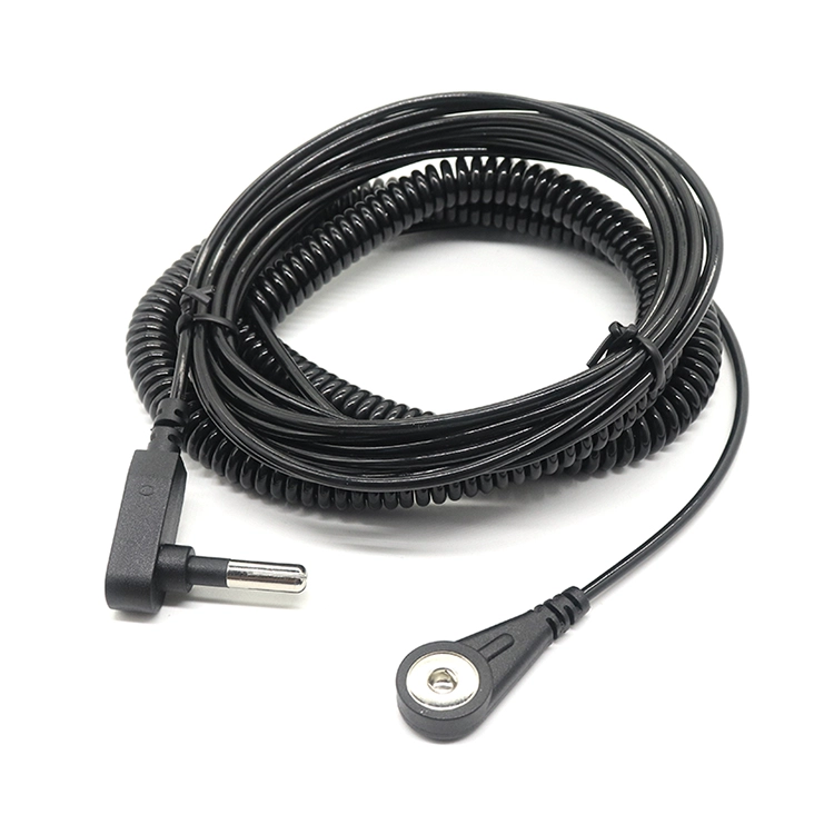 porcelana ESD Banana Jack a 4,0 mm Electrodo Snap Cable de bobina de conexión a tierra antiestático para muñequeras fabricante