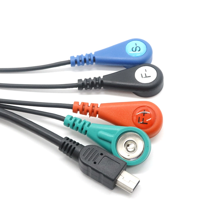 China Mini USB 5P to 5 leads Electrode Female Snap ECG EEG EKG EMG Machine Replacements Cable manufacturer