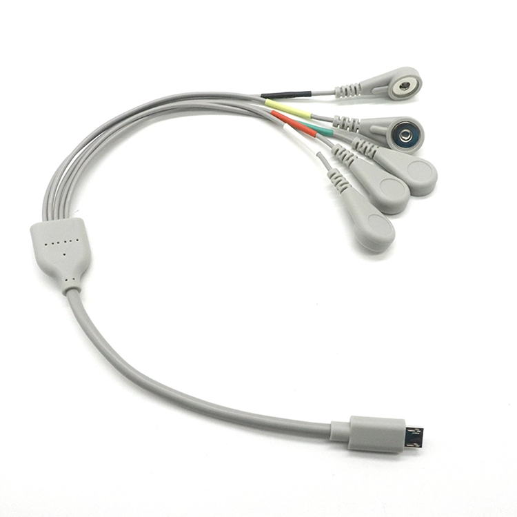 China Graues Micro-USB-5P-auf-4-mm-Buchse-5-in-1-EKG-Snap-USB-Kabel für EMS-Geräte Hersteller