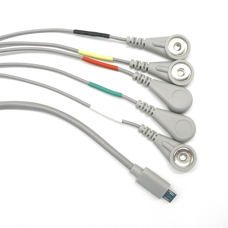 China Graues Micro-USB-5P-auf-4-mm-Buchse-5-in-1-EKG-Snap-USB-Kabel für EMS-Geräte Hersteller