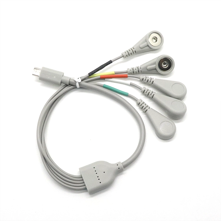 China Graues Micro-USB-5P-auf-4-mm-Buchse-5-in-1-EKG-Snap-USB-Kabel für EMS-Geräte Hersteller
