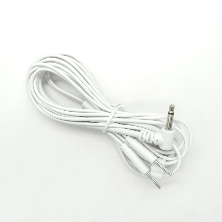 Chine Prise Audio 3.5mm, angle droit de 90 degrés à broche d'électrode de 2mm, fil de plomb Tens, câble médical d'électrode 2 en 1 fabricant