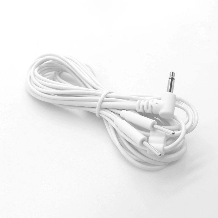 Chine Prise Audio 3.5mm, angle droit de 90 degrés à broche d'électrode de 2mm, fil de plomb Tens, câble médical d'électrode 2 en 1 fabricant