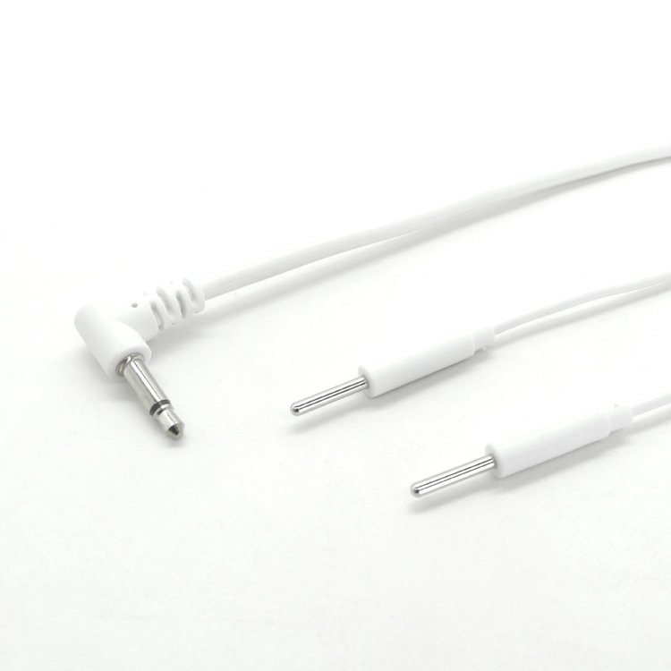 Chine Prise Audio 3.5mm, angle droit de 90 degrés à broche d'électrode de 2mm, fil de plomb Tens, câble médical d'électrode 2 en 1 fabricant