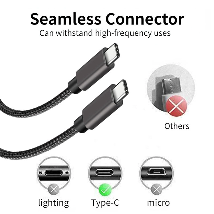 porcelana 100W PD 5A QC 4.0 Cable de carga rápida USB C a USB C, Cable cargador USB trenzado de nailon de aleación de zinc tipo C para iPhone fabricante