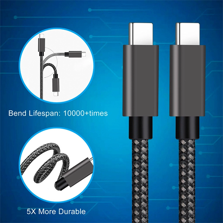 porcelana 100W PD 5A QC 4.0 Cable de carga rápida USB C a USB C, Cable cargador USB trenzado de nailon de aleación de zinc tipo C para iPhone fabricante