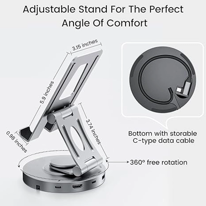 China Hub USB C para estação de acoplamento iPad Pro, suporte dobrável rotativo 8 em 1 para tablet tipo C com 4K HDMI, porta de dados USB C 3.0 fabricante