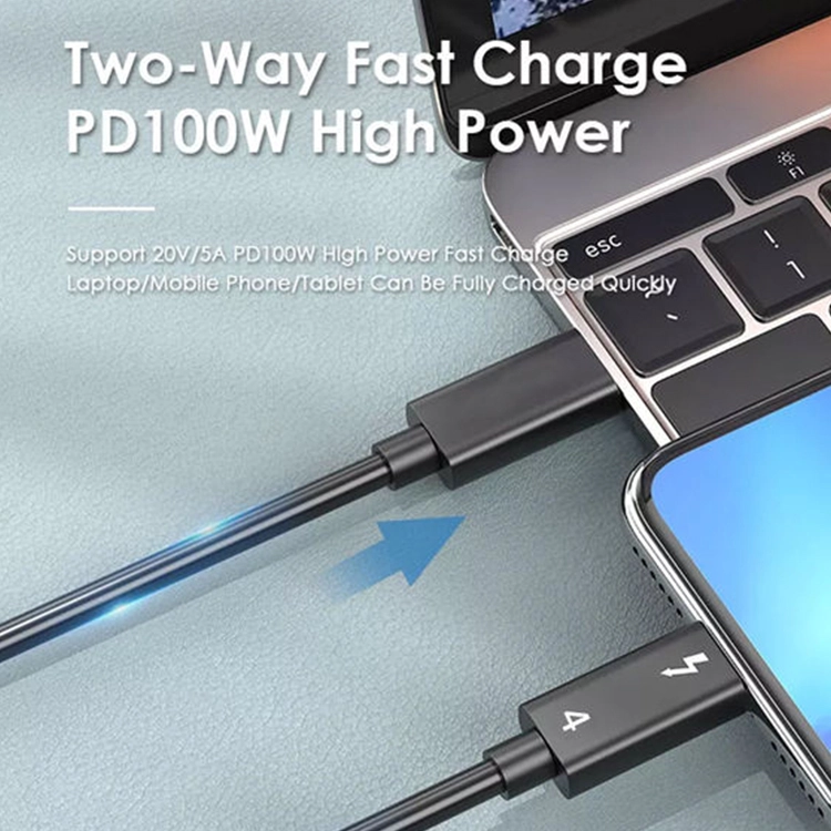 Chine wholesale Câble Thunderbolt 4 Supper Speed ​​40gbps 5A100W Pd Câble de charge rapide Câble Usb4 type C fabricant