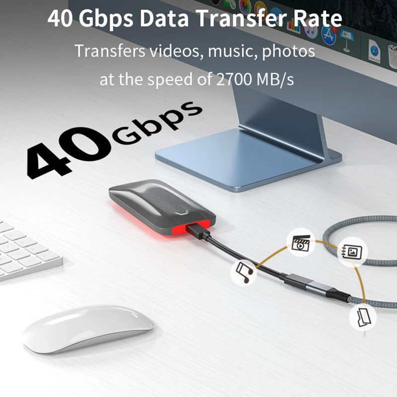 porcelana Cable USB4 8K 1.2M Compatible con Thunderbolt 4 Cable de extensión USB 4 Tipo-c Ultra HD 8K@60Hz Carga de 100W Datos de 40Gbps Compatible con SSD externo eGPU 1xBend 1x Recto fabricante