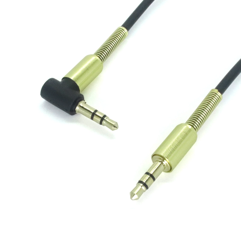 Çin 3.5mm Sarmal Kablo 90 Derece Sağ Açı 3 Kutuplu 3.5mm Erkek 3.5mm Erkek Dik Açı TRS Jack Stereo Ses Bahar Aux Kablosu üretici firma
