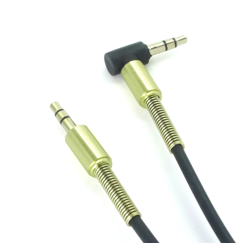 Çin 3.5mm Sarmal Kablo 90 Derece Sağ Açı 3 Kutuplu 3.5mm Erkek 3.5mm Erkek Dik Açı TRS Jack Stereo Ses Bahar Aux Kablosu üretici firma
