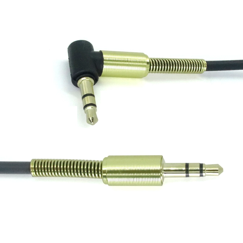 Çin 3.5mm Sarmal Kablo 90 Derece Sağ Açı 3 Kutuplu 3.5mm Erkek 3.5mm Erkek Dik Açı TRS Jack Stereo Ses Bahar Aux Kablosu üretici firma