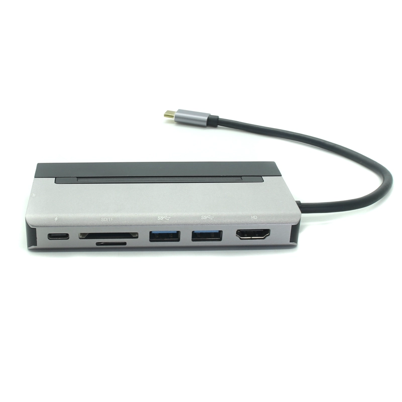 China Adaptador de estação de acoplamento de hub USB-C 6 em 1 com 100 W PD, 4K HDMI, 2 * USB A 5 Gbps, leitor SD/MicroSD, Gigabit Ethernet fabricante